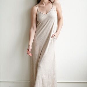 Carly Jean Los Angeles Oatmeal Heather Maxi Slip Dress WITH POCKETS